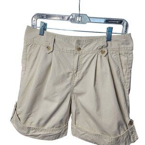 Eddie Bauer Womens Beige Pleated Casual Shorts Size 6 Petite Cotton Blend